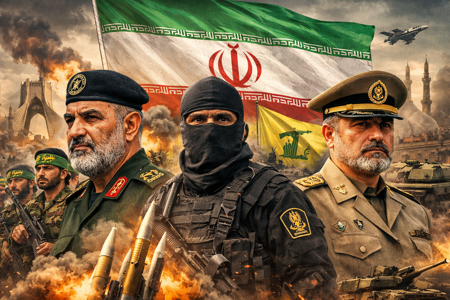 Iran power structure showing IRGC, Quds Force and Artesh controlling military operations during conflict