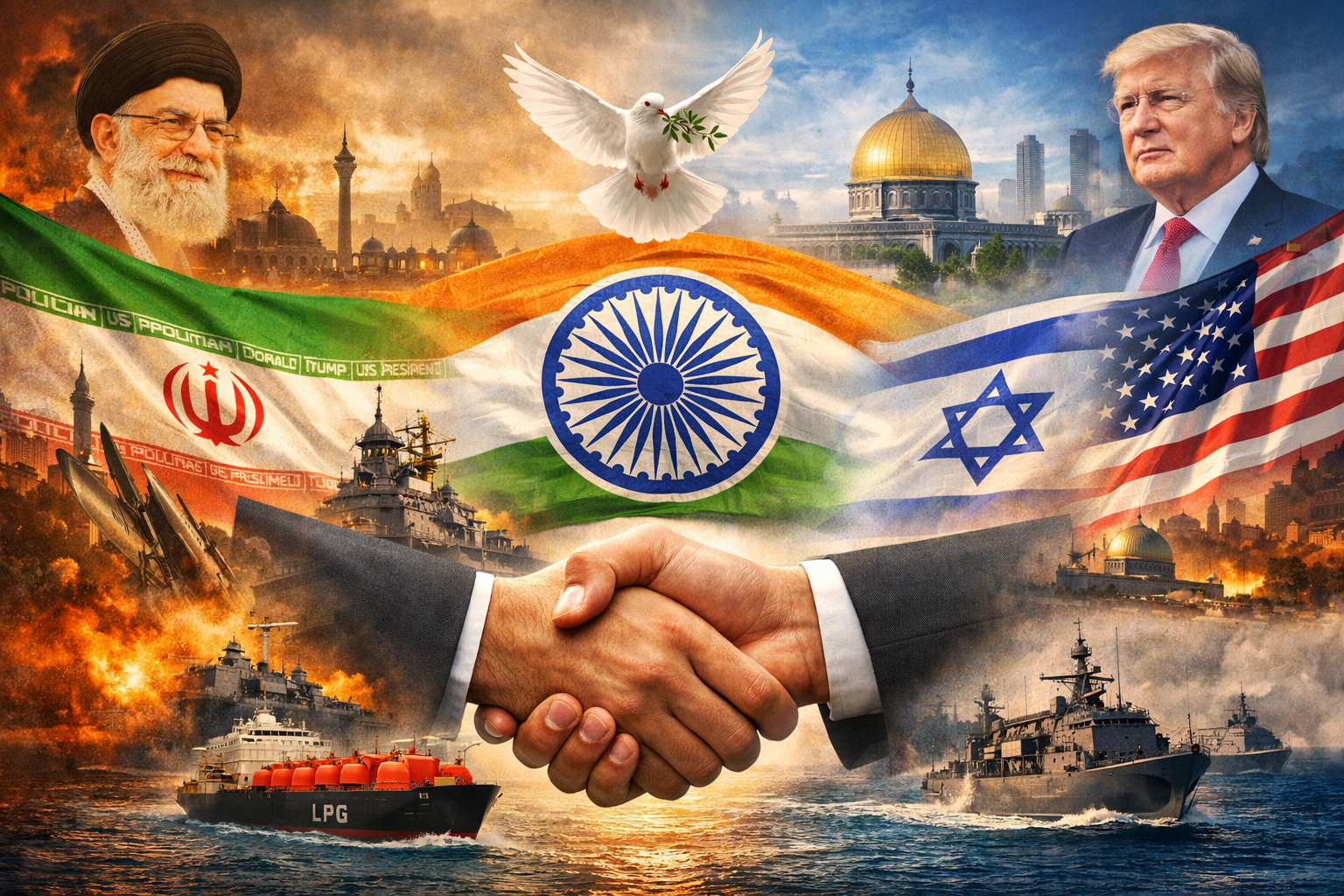 India as peace broker between Iran Israel USA showing Strait of Hormuz crisis and LPG shipment diplomacy